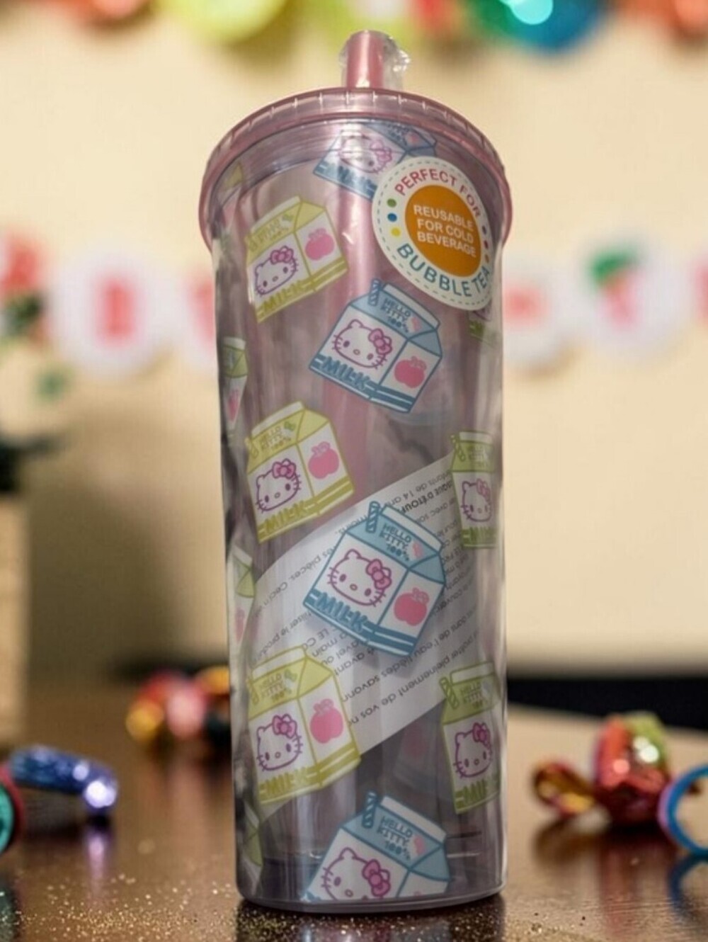 Hello Kitty Pink/Clear Tumbler with Straw